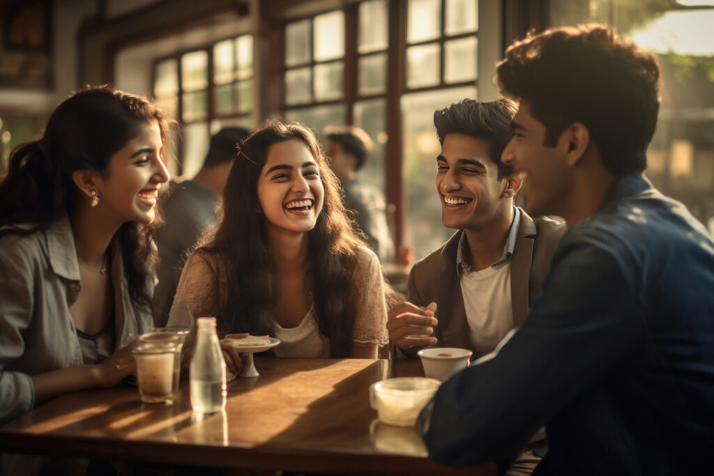 group of friends enjoying coffee over guftugoo (also written as  guftugu or guftagu or gufthagu)